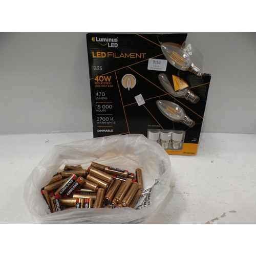 3153 - Conglom Chandelier Bulbs and Kirkland Signature AA Batteries (incomplete)  (223-83, 85) * This lot i... 