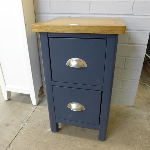 1489 - A Rutland blue painted oak two drawer narrow bedside table (RA-SBSC-B)  * This lot is subject to VAT... 