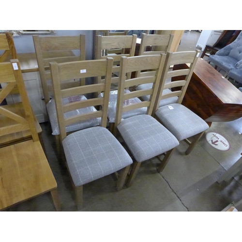 1653 - A set of six Wessex smoked oak ladder back dining chair with grey check seat  *This lot is subject t... 