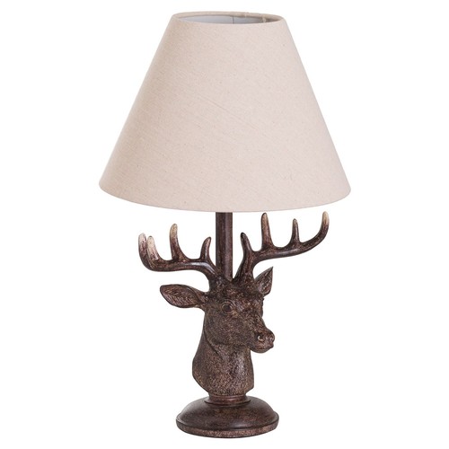 1310 - A stag head lamp with linen shade, 48cms (2069419)   #