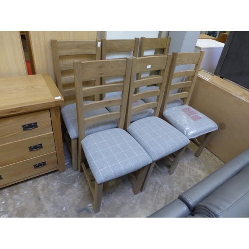 1653 - A set of six Wessex smoked oak ladder back dining chair with grey check seat  *This lot is subject t... 