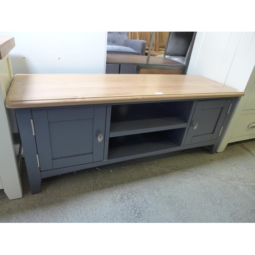 1764 - A Hampshire blue painted oak large TV unit (KEL P24)  * this lot is subject to VAT Damaged