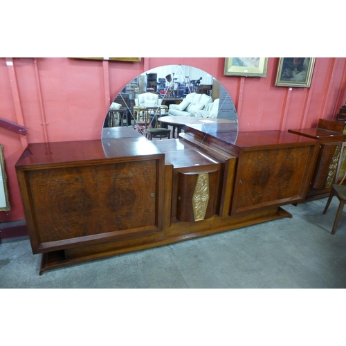 121 - A substantial Art Deco walnut and parcel gilt mirrorback sideboard