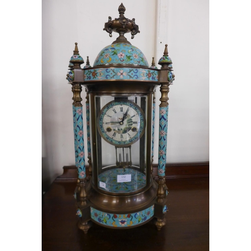 132 - A French style champleve enamel temple clock