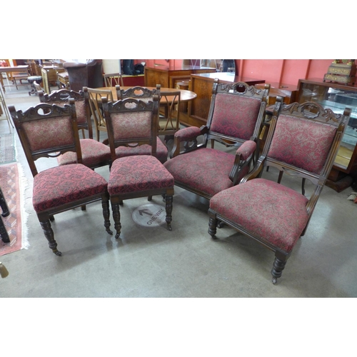 133 - A late Victorian mahogany six piece salon suite