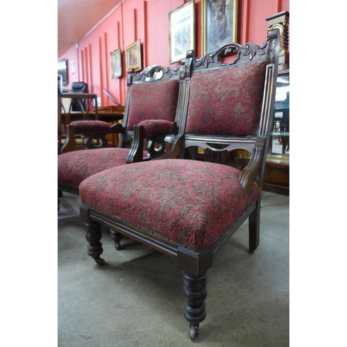 133 - A late Victorian mahogany six piece salon suite