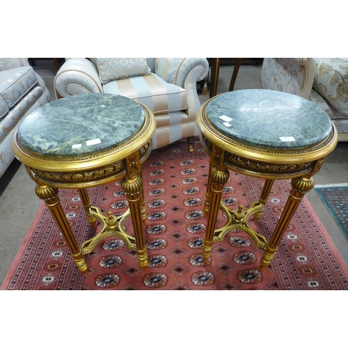 146 - A pair of French Louis XV style giltwood and marble topped jardiniere stands