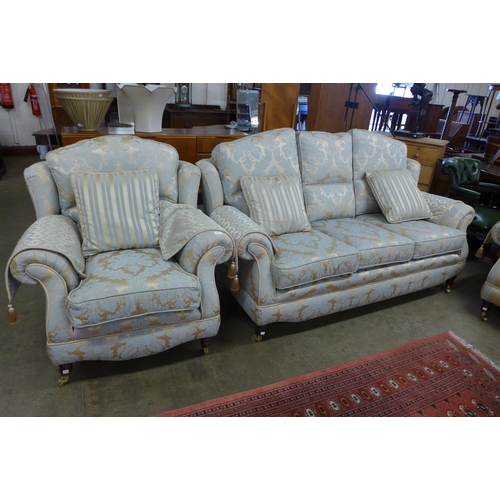 149 - A Regency style mahogany and fabric upholstered three piece suite