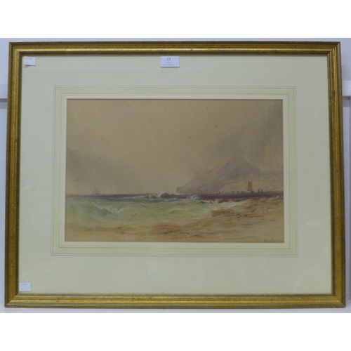 17 - English School (19th Century), seascape, watercolour, indistinctly signed, 29 x 43cms, framed