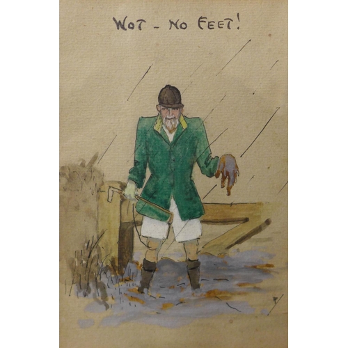 18 - Cuthbert Bradley, Wot - No Feet, pen, ink and watercolour, 16 x 11cms, framed