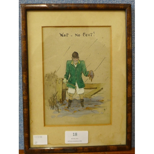 18 - Cuthbert Bradley, Wot - No Feet, pen, ink and watercolour, 16 x 11cms, framed