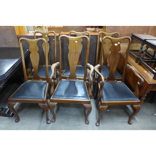 235 - A set of six Queen Anne style mahogany cabriole leg dining chairs