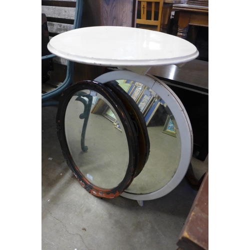 355 - Two mirrors and a painted tripod occasional table