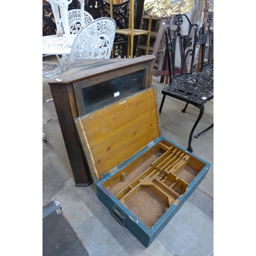 395 - A mahogany hanging corner cabinet and a fitted box