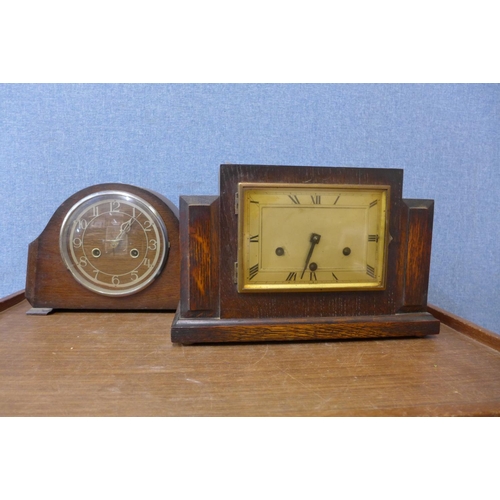 407 - A Smiths oak mantel clock and a German Art Deco oak mantel clock