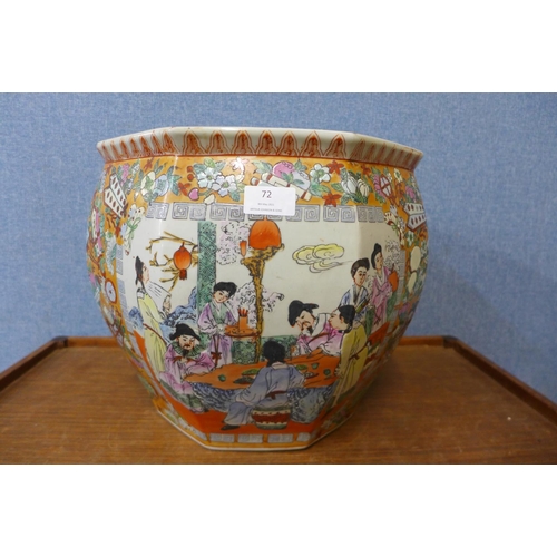 72 - A Chinese famille orange porcelain octagonal fish bowl