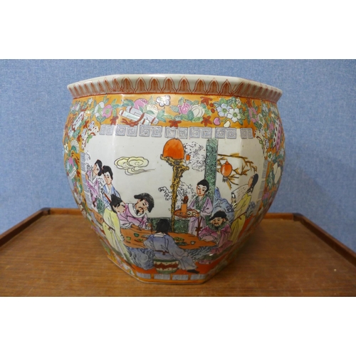 72 - A Chinese famille orange porcelain octagonal fish bowl