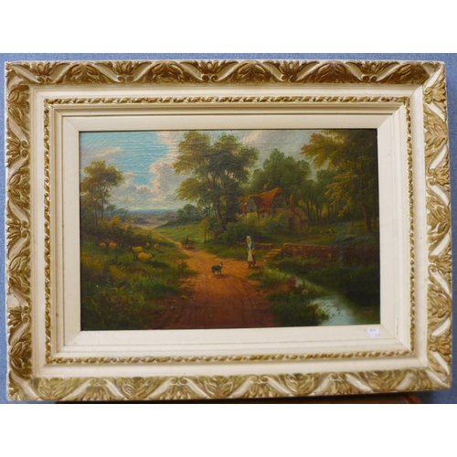 9 - English School (19th Century), pair of cottage landscapes, oil on canvas, 40 x 60cms, framed