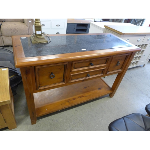 1745 - A stained pine, two door two drawer sideboard, with faux marble top