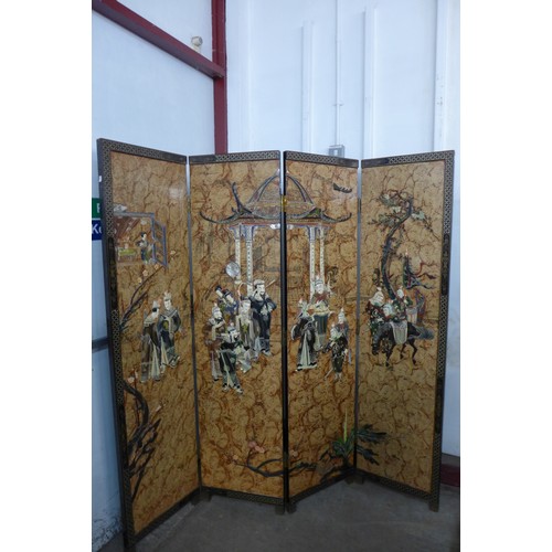 333 - A Chinese black lacquered chinoiserie folding dressing screen, a/f