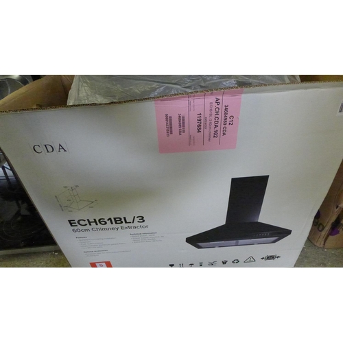 202 - CDA Chimney Cooker Hood - Black H1020xW600xD500 , RRP £115 inc. VAT * VAT will be added to the hamme... 