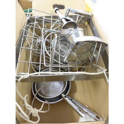 2249 - 3 piece Jean Patrique Pro Pan set with hanging rail, wine rack, juicer, etc.