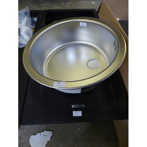 190 - 450mm Installation Round Stainless Steel Sink - model no.:- SW4848, RRP £25 inc. VAT * This lot is s... 