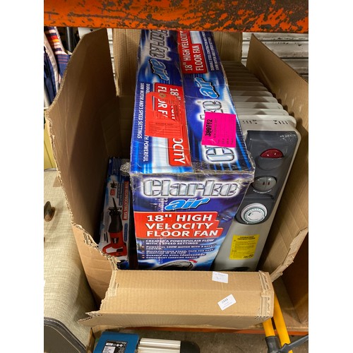 2996 - Box of Clarke return items - oil filled radiator & power tools - sold as scrap * this lot is subject... 