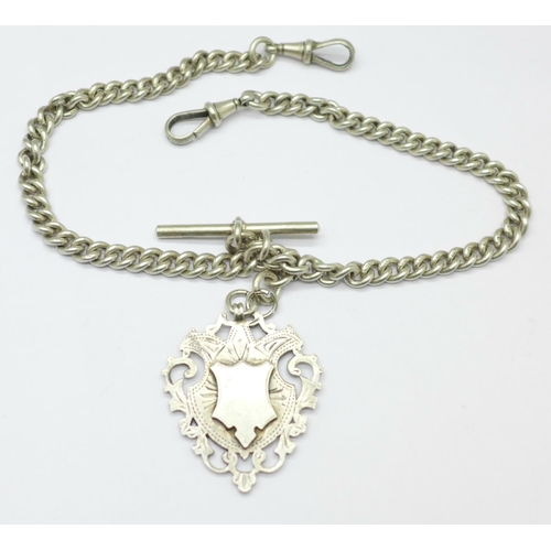 1148 - A silver double Albert watch chain, each link marked, 61g, 35cm