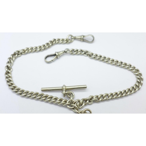 1148 - A silver double Albert watch chain, each link marked, 61g, 35cm