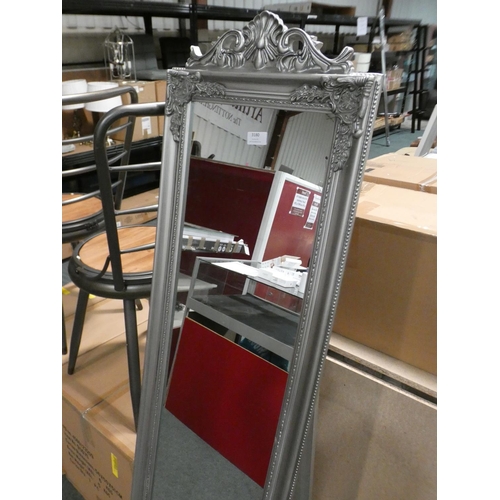 3180 - A silver carved effect freestanding full length mirror * This lot is subject to VAT