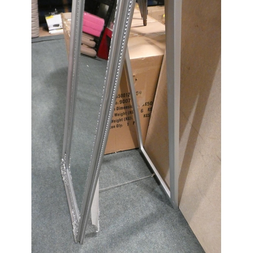 3180 - A silver carved effect freestanding full length mirror * This lot is subject to VAT