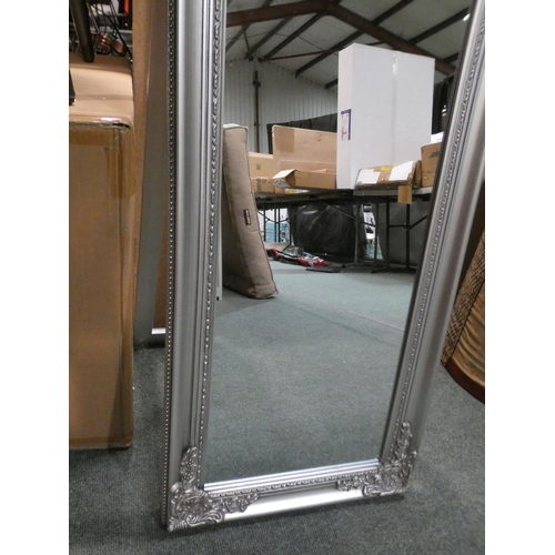 3180 - A silver carved effect freestanding full length mirror * This lot is subject to VAT