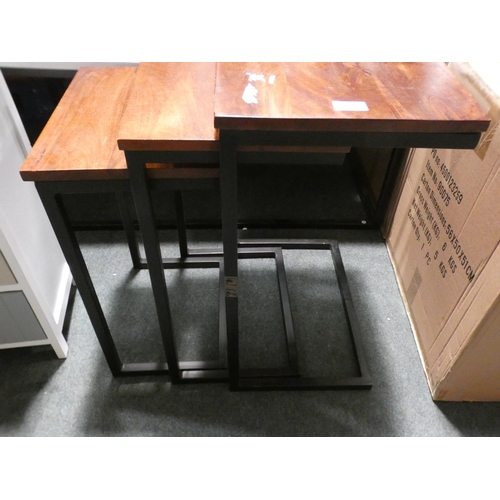 3182 - A darkwood/metal nest of three tables * This lot is subject to VAT