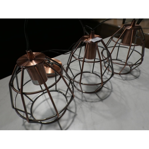 3184 - A bronze wire cage 3-light pendant * This lot is subject to VAT