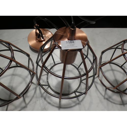 3184 - A bronze wire cage 3-light pendant * This lot is subject to VAT