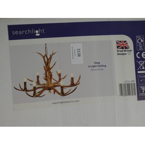 3138 - A Search Light brown finish stag 6-light ceiling light * This lot is subject to VAT