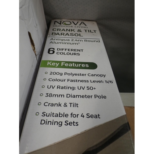 3143 - A Nova crank/tilt 2.4m round aluminium parasol * This lot is subject to VAT