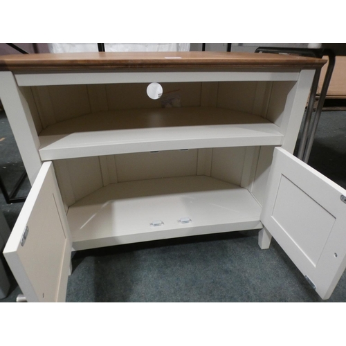 3155 - A cream painted two door corner TV unit * This lot is subject to VAT