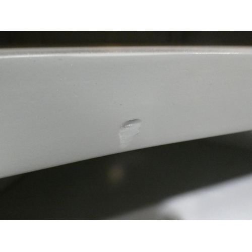 3156 - A duck egg blue painted two  door corner TV unit (damaged back) * This lot is subject to VAT