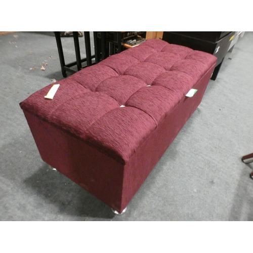 3161 - A purple upholstered, studded lift-up footstool * This lot is subject to VAT