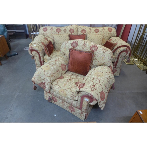 1317 - A red and gold fabric upholstered two piece suite