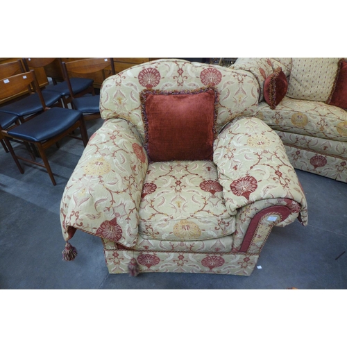 1317 - A red and gold fabric upholstered two piece suite