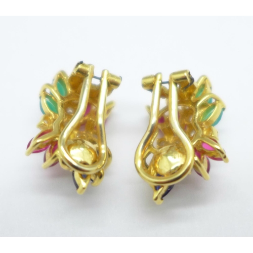 1044 - A pair of yellow metal coloured stone set clip-on earrings, 9.1g