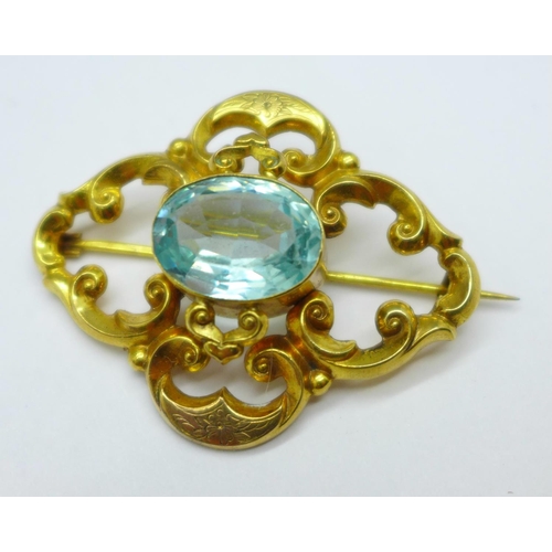 1072 - A Victorian brooch set with a blue stone, 39mm x 50mm