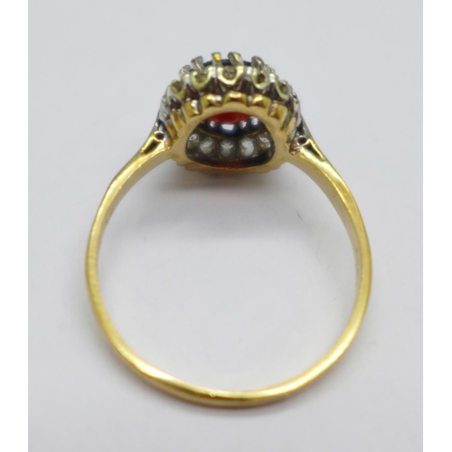 1076 - A 9ct gold cluster ring, 3g, R