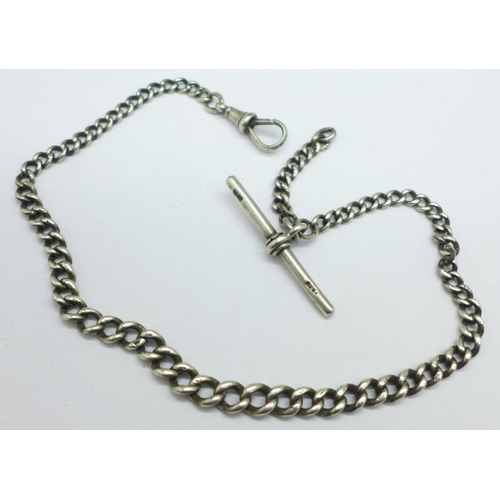 1082 - A silver Albert chain, each link marked, 22g