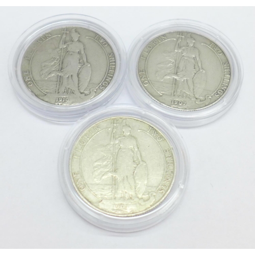 1093 - Three Edward VII silver florins, years 1903, 1907 and 1910