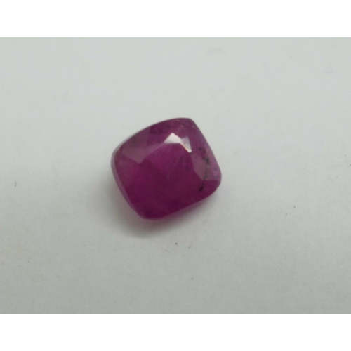 1101 - A 2.32ct natural ruby gemstone, cushion shape mixed cut, possibly Kenya origin, with GJSPC gemstone ... 