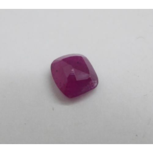 1101 - A 2.32ct natural ruby gemstone, cushion shape mixed cut, possibly Kenya origin, with GJSPC gemstone ... 